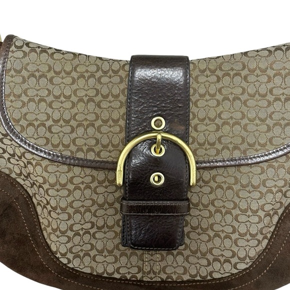 Coach Vintage #6808 Signature Soho Brown Jacquard/Suede Flap Logo Hobo Bag - Picture 15 of 16